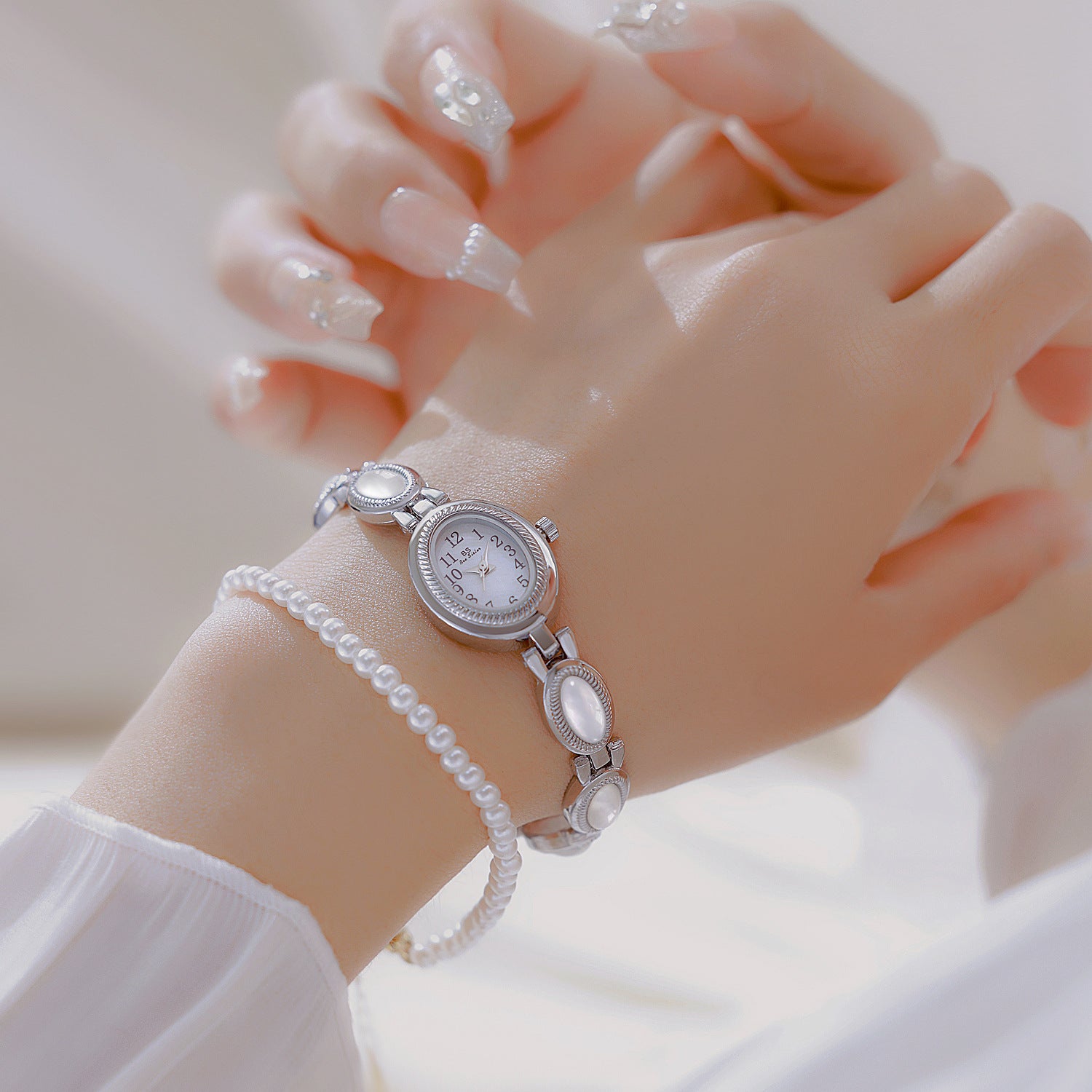 Oval Dial Gemstone Link Bracelet Watch