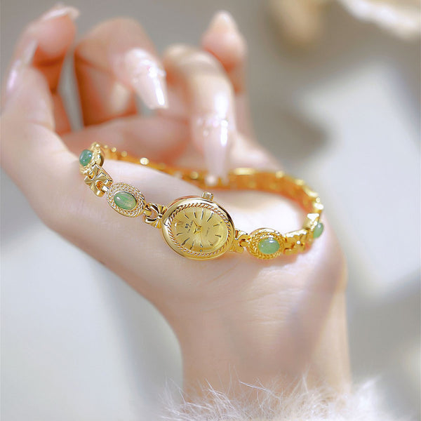 Oval Dial Gemstone Link Bracelet Watch