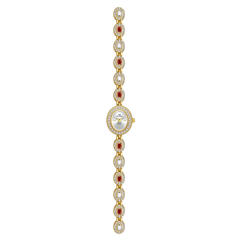 Oval Gemstone Crystal Link Bracelet Watch