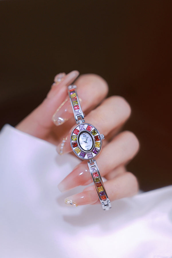 Oval Multi-Gemstone Bezel Bracelet Watch