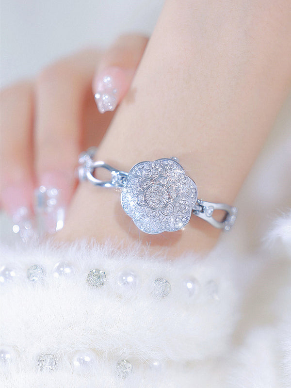Floral Crystal Dial Link Watch