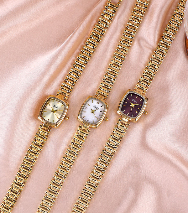 Gold Cushion Dial Colored Face Watch