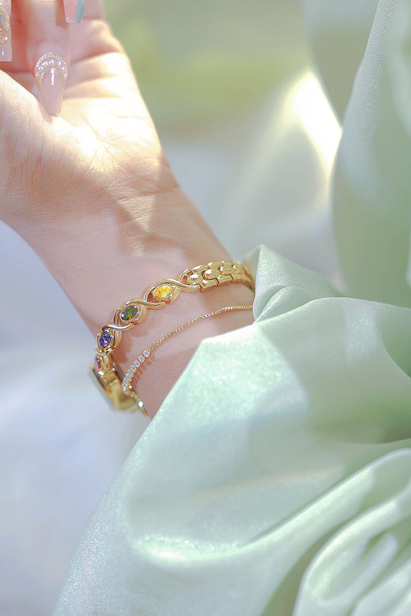 Oval Dial Multi-Gemstone Link Watch