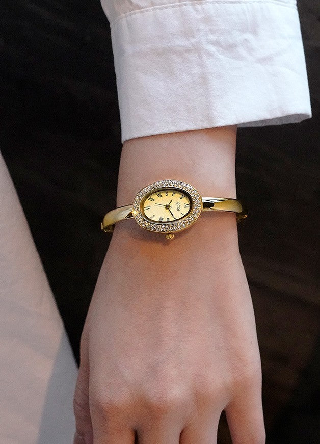 Oval Roman Crystal Bezel Bangle Watch