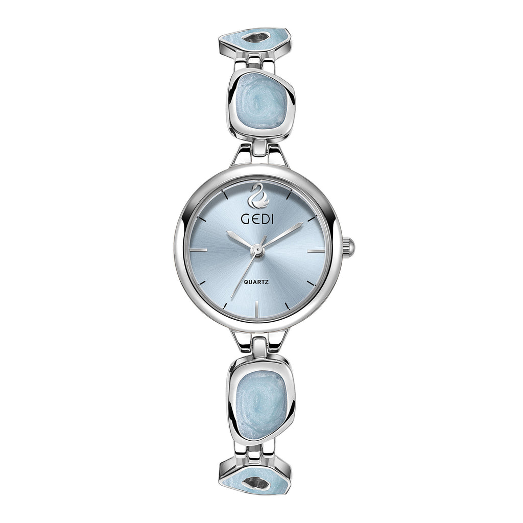 Round minimal stone link watch ice blue