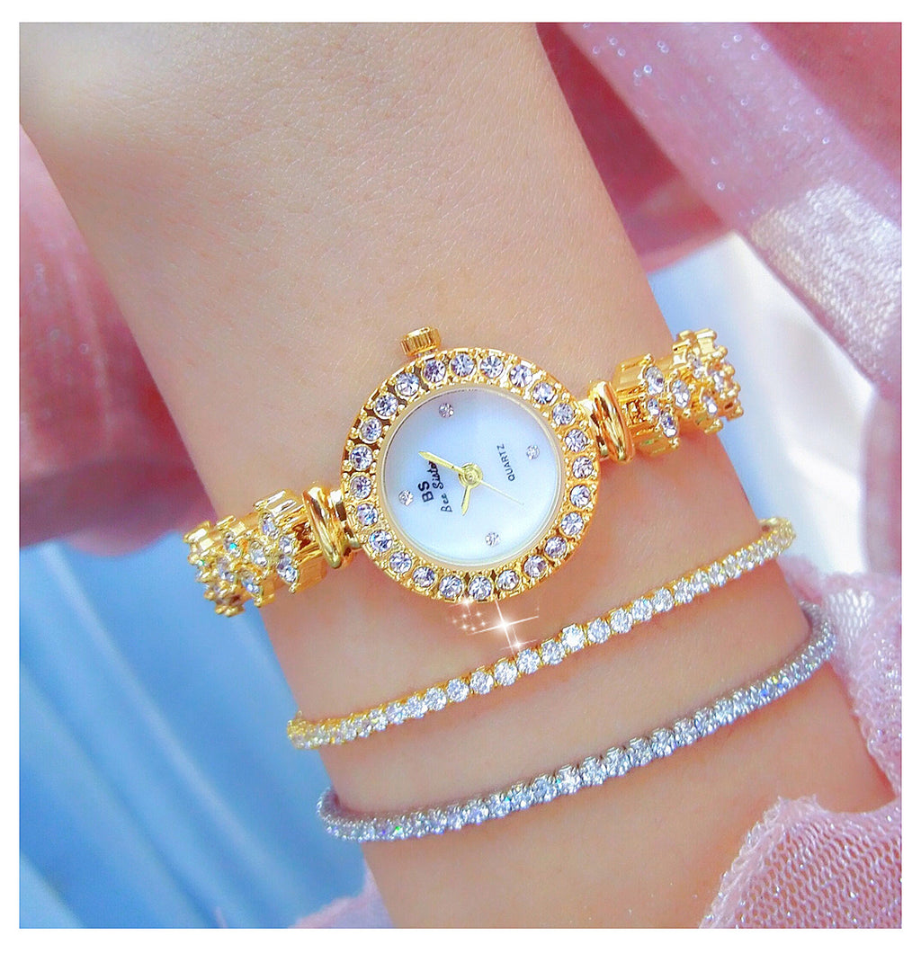 Round Crystal Bezel Floral Link Watch