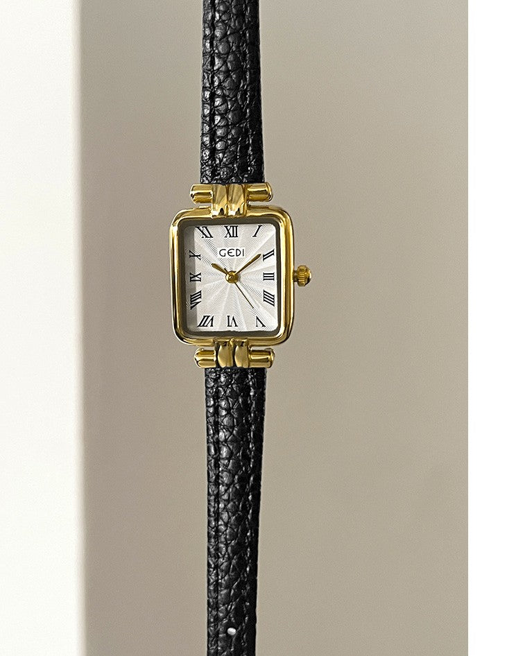Square Roman Textured Dial Strap Watch