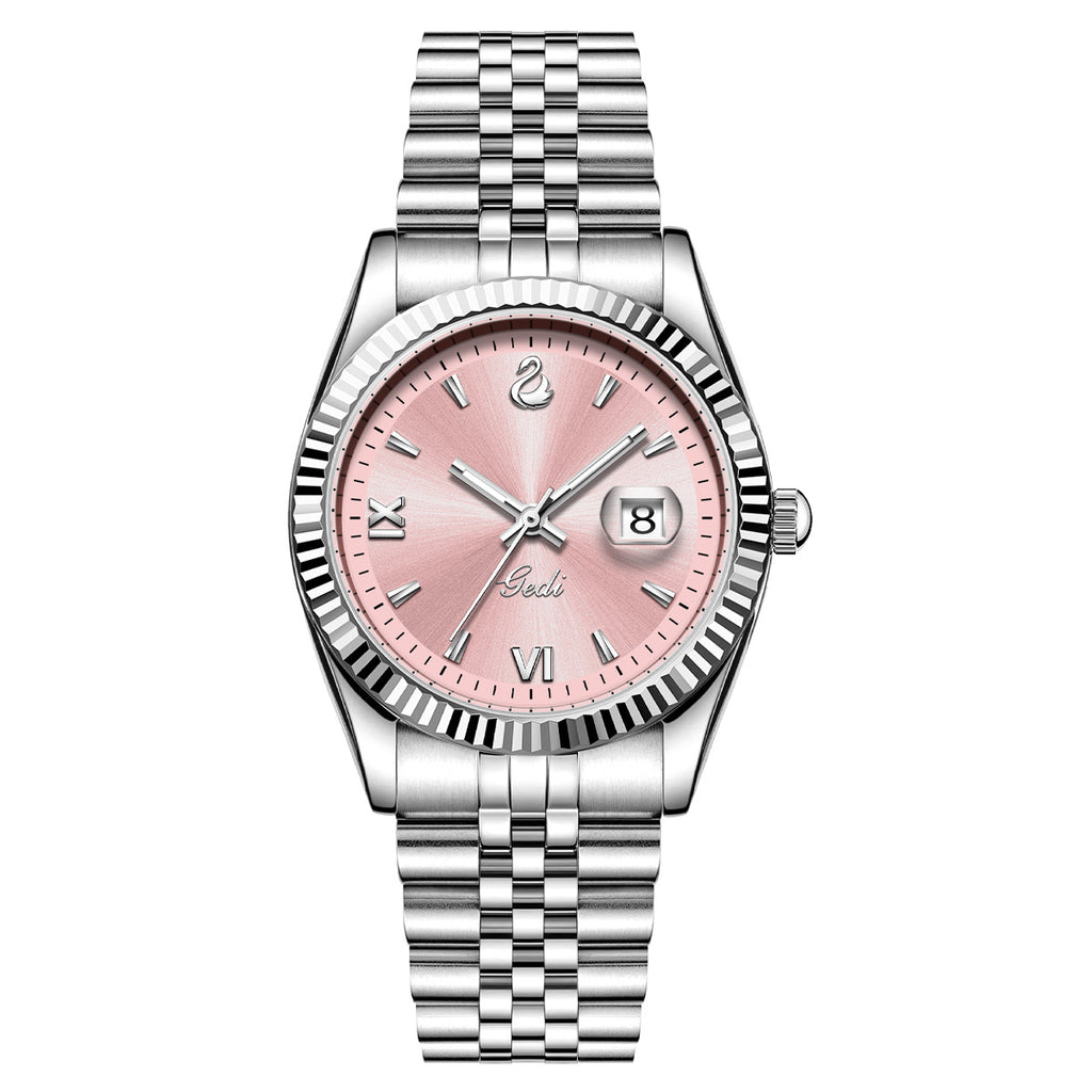 Fluted Bezel Date Dial Bracelet Watch