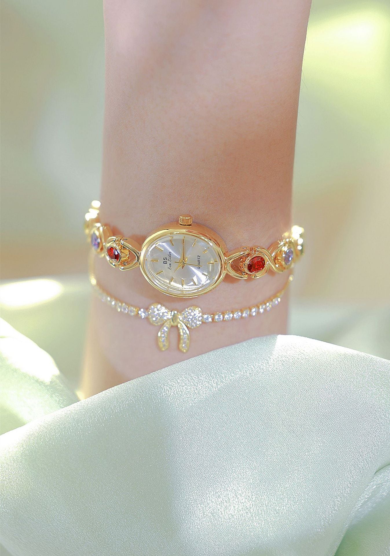 Oval Dial Multi-Gemstone Link Watch