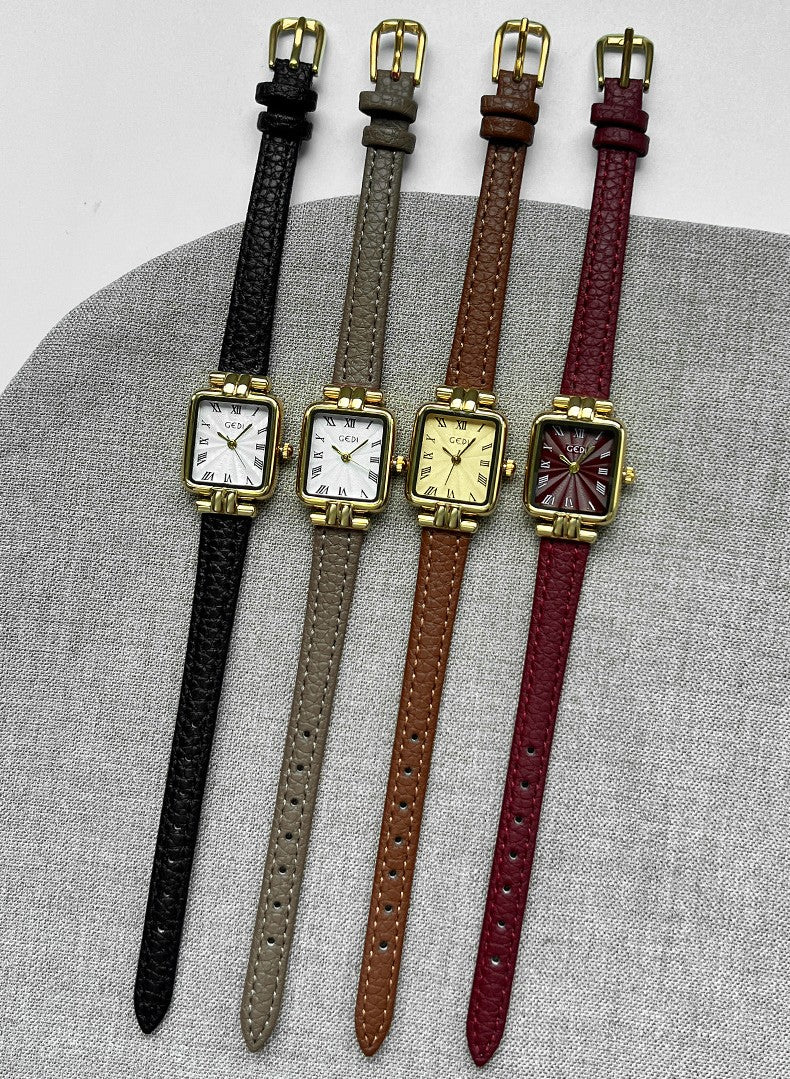 Square Roman Textured Dial Strap Watch