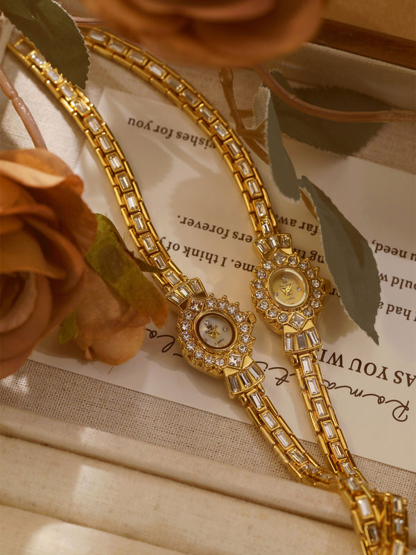 Crystal Flower Dial Link Bracelet Watch