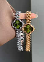 Clover Dial Crystal Bezel Bracelet Watch