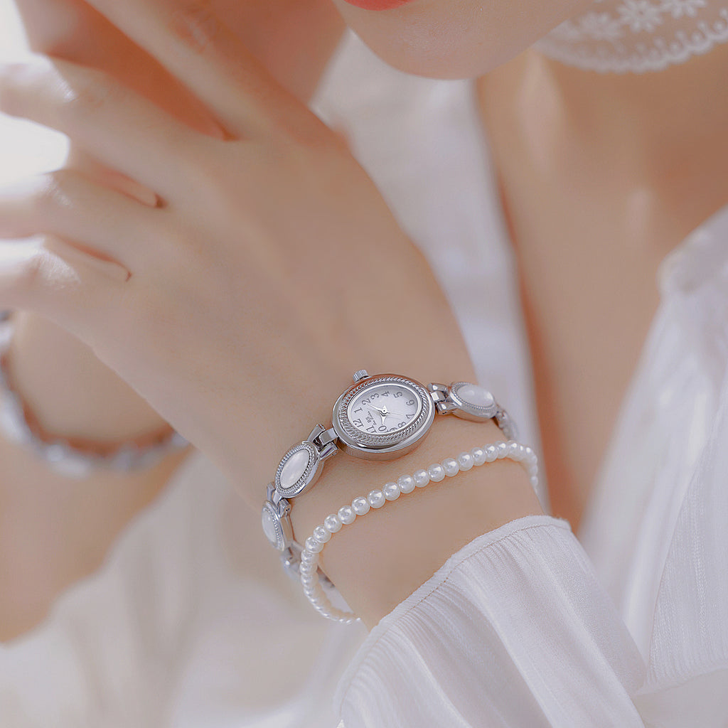 Oval Dial Gemstone Link Bracelet Watch
