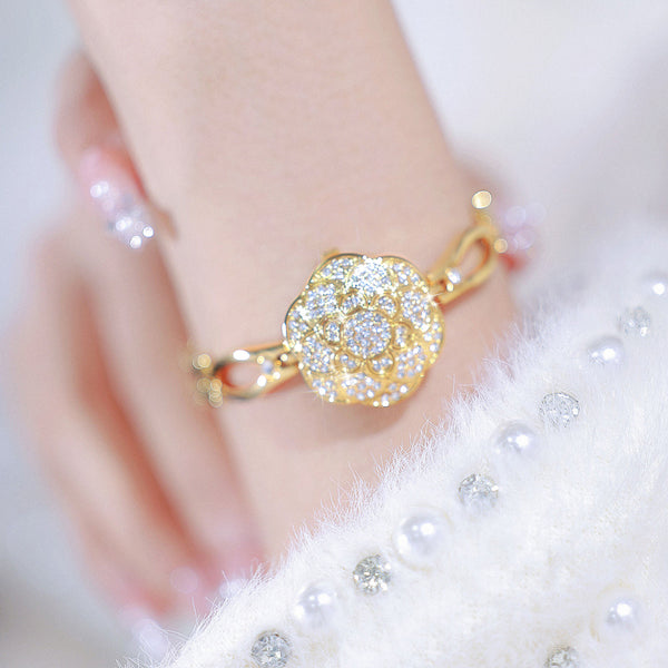 Floral Crystal Dial Link Watch