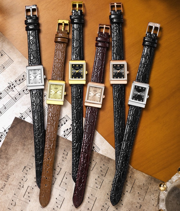 The Square Stud Dial Leather Watch
