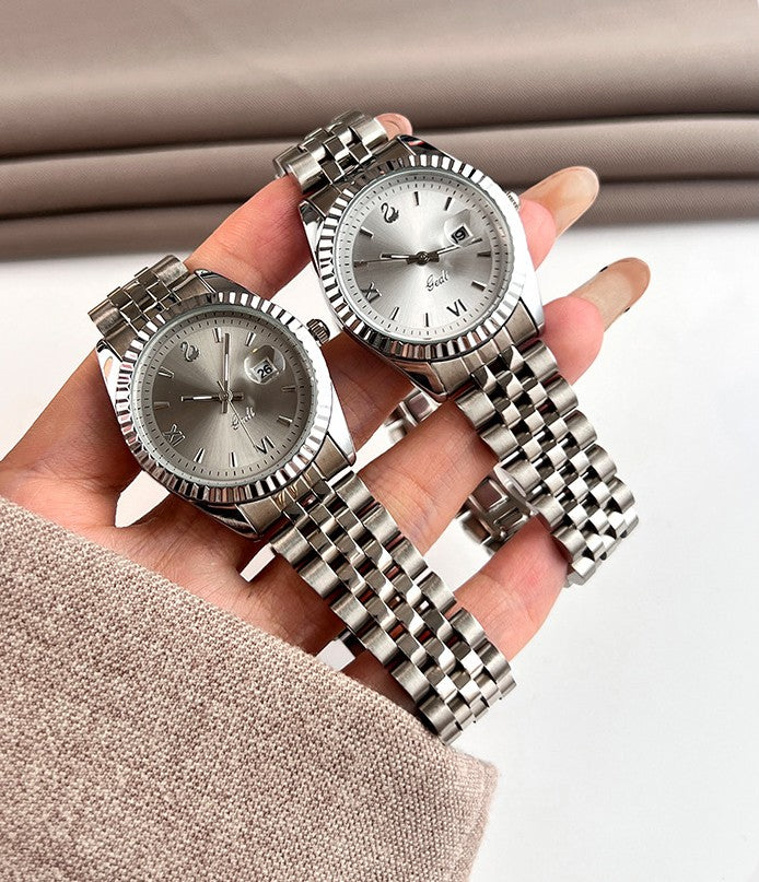Fluted Bezel Date Dial Bracelet Watch