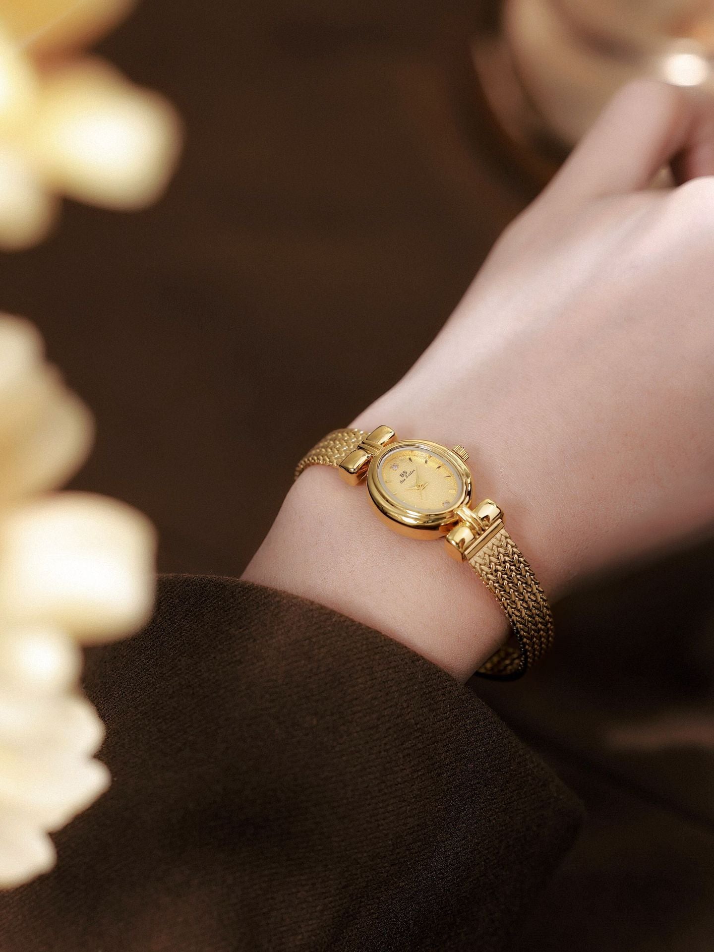 Oval Dial Diamond Accented Link Bracelet Watch
