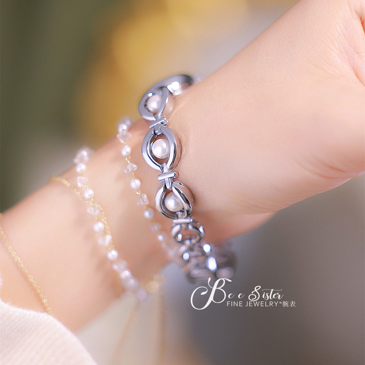 Oval Dial Pearl Link Bracelet Watch