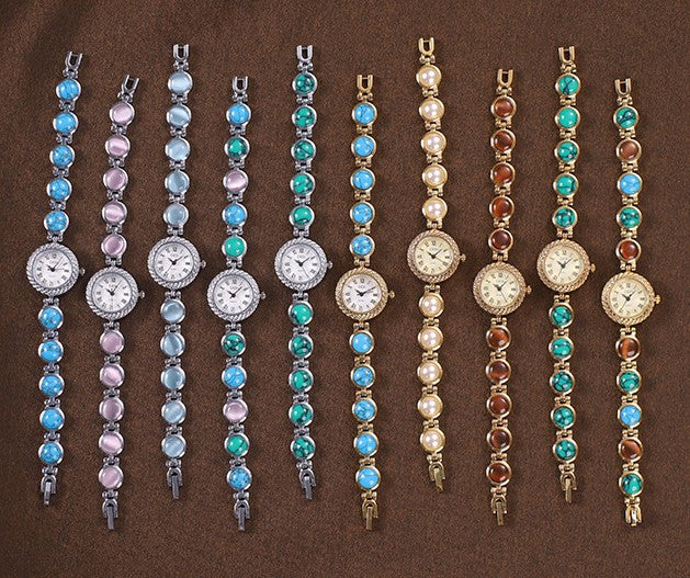 Textured Bezel Roman Dial Pearl Watch