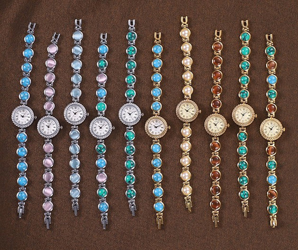 Textured Bezel Roman Dial Pearl Watch