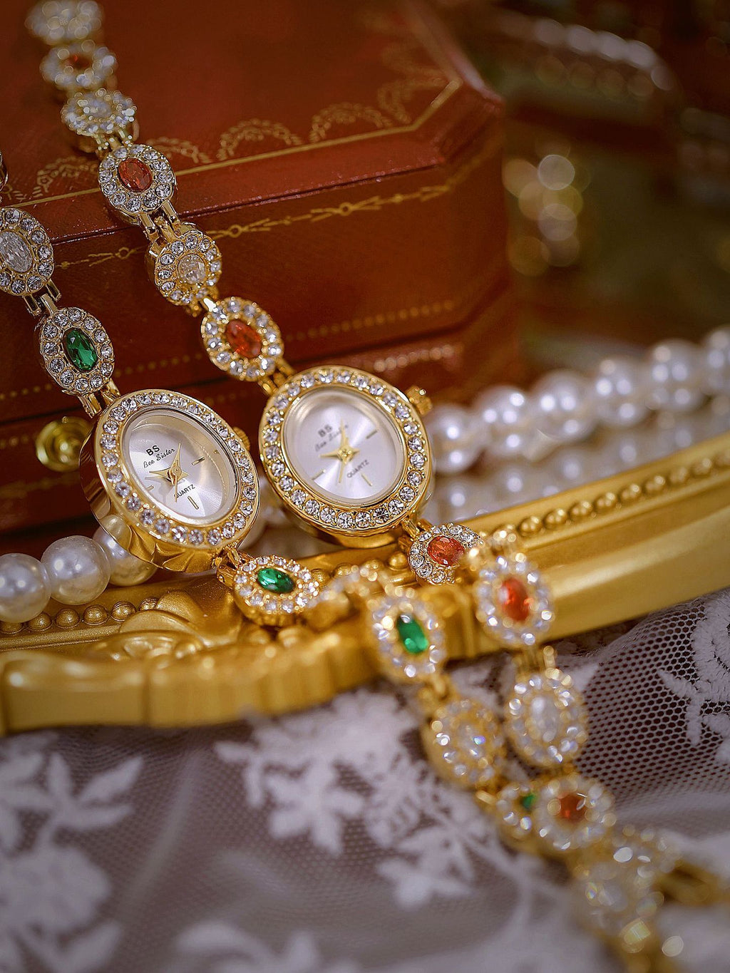 Oval Gemstone Crystal Link Bracelet Watch