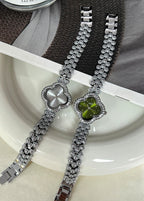 Clover Dial Crystal Bezel Bracelet Watch