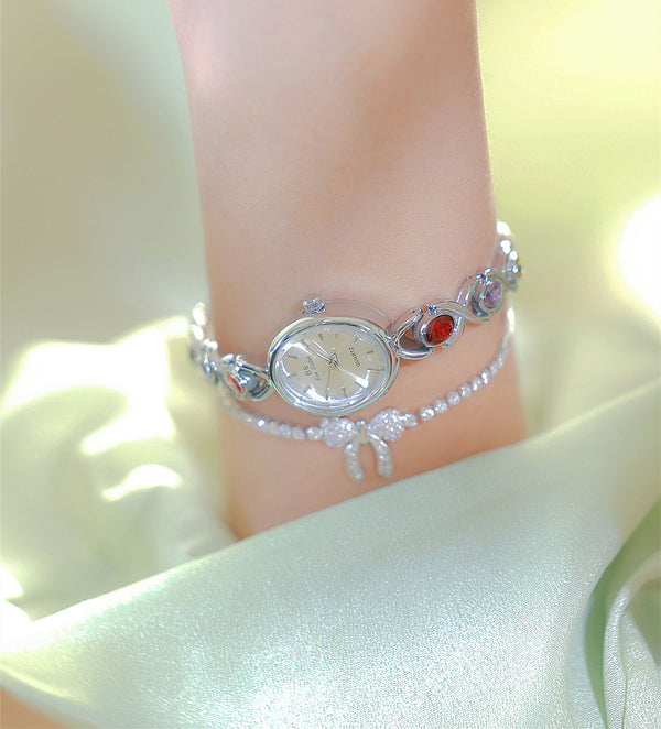 Oval Dial Multi-Gemstone Link Watch