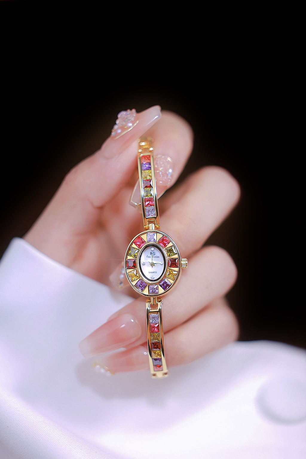 Oval Multi-Gemstone Bezel Bracelet Watch