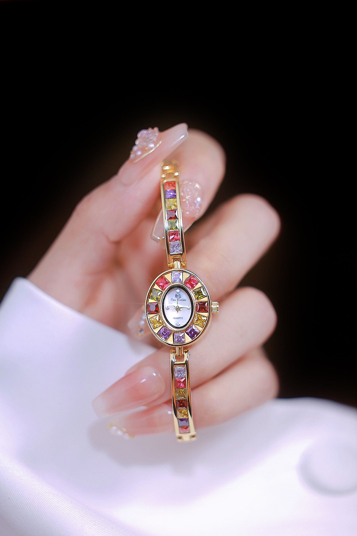 Oval Multi-Gemstone Bezel Bracelet Watch