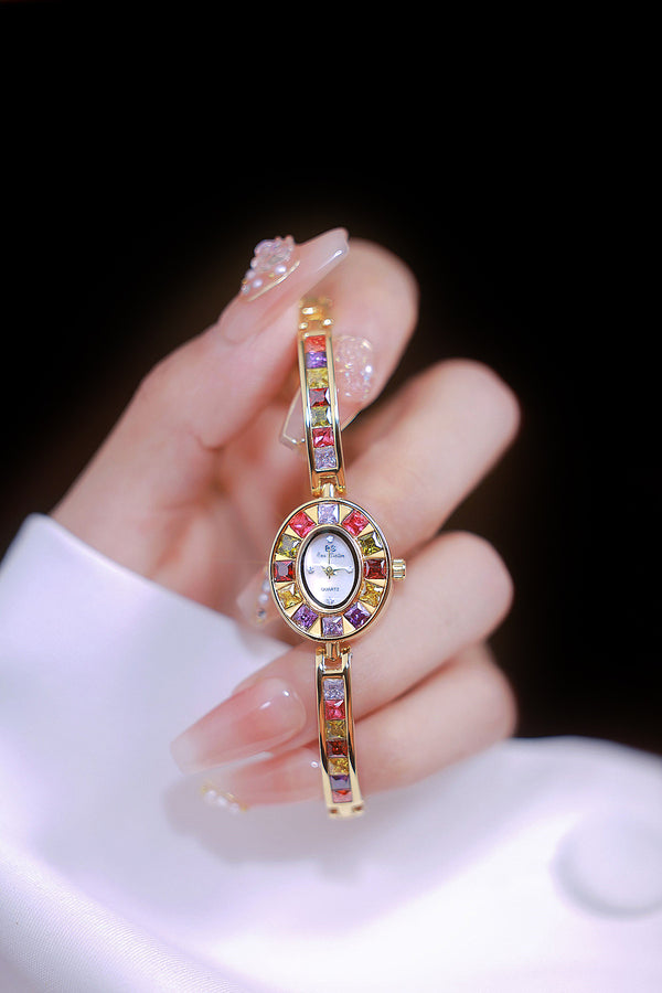 Oval Multi-Gemstone Bezel Bracelet Watch