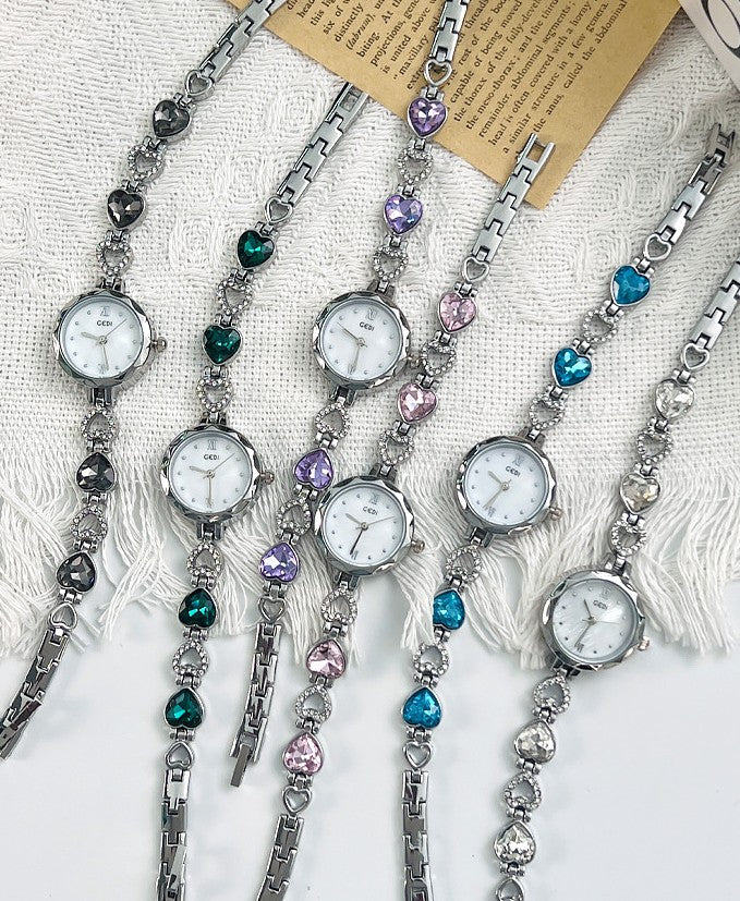 Fluted Bezel Crystal Link Bracelet Watch