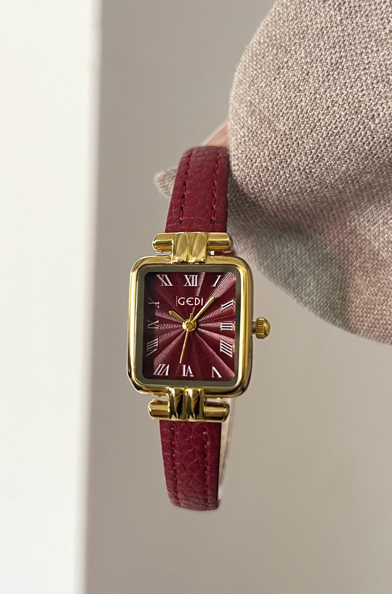 Square Roman Textured Dial Strap Watch