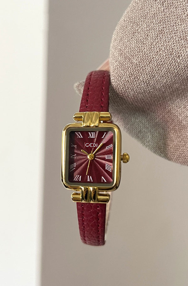 Square Roman Textured Dial Strap Watch