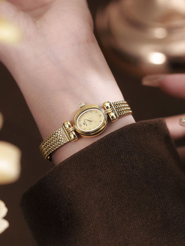 Oval Dial Diamond Accented Link Bracelet Watch