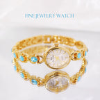 Round Dial Aquamarine Stone Link Bracelet Watch