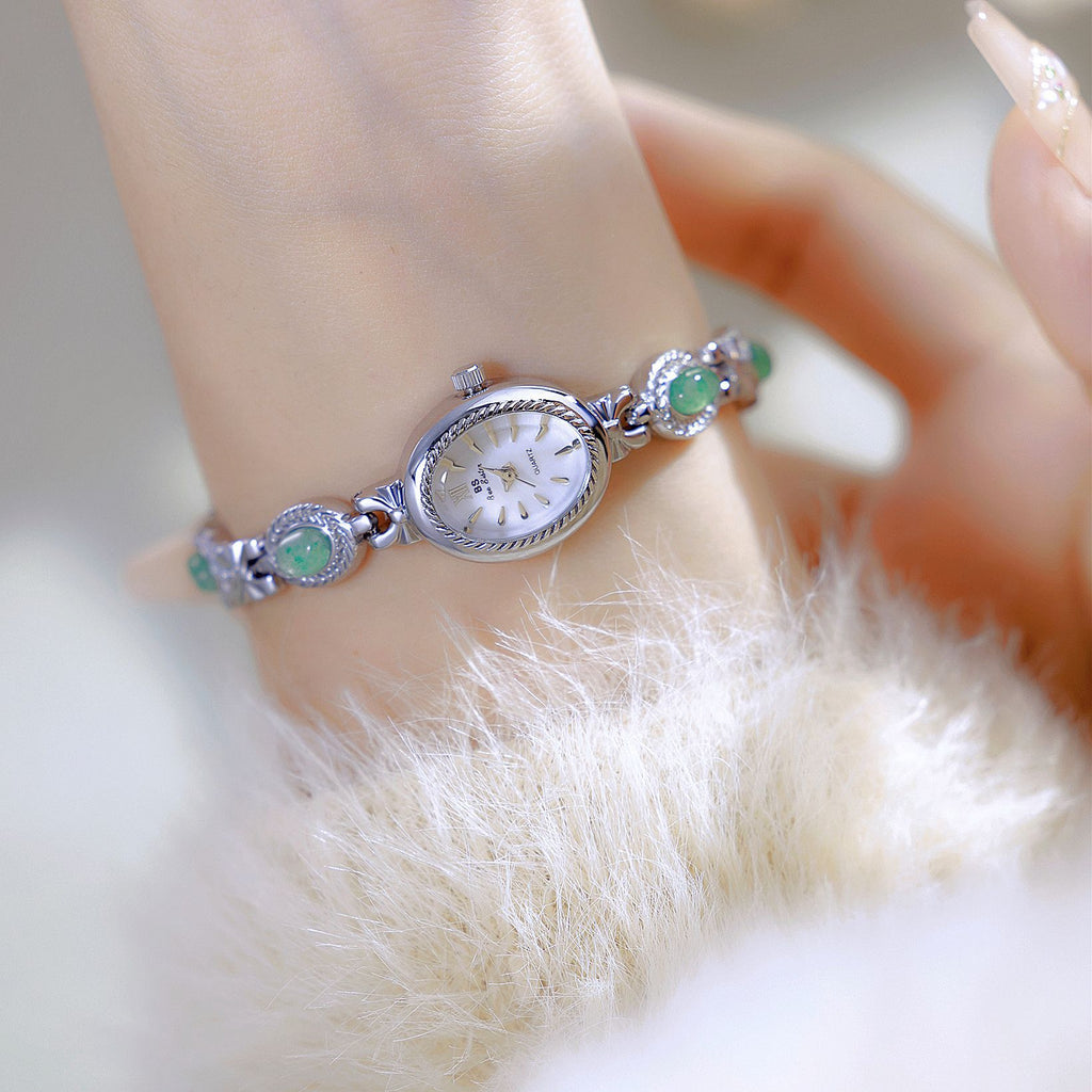 Oval Dial Gemstone Link Bracelet Watch