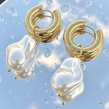 Gold Plated Pearl Drop Hoop Earrings