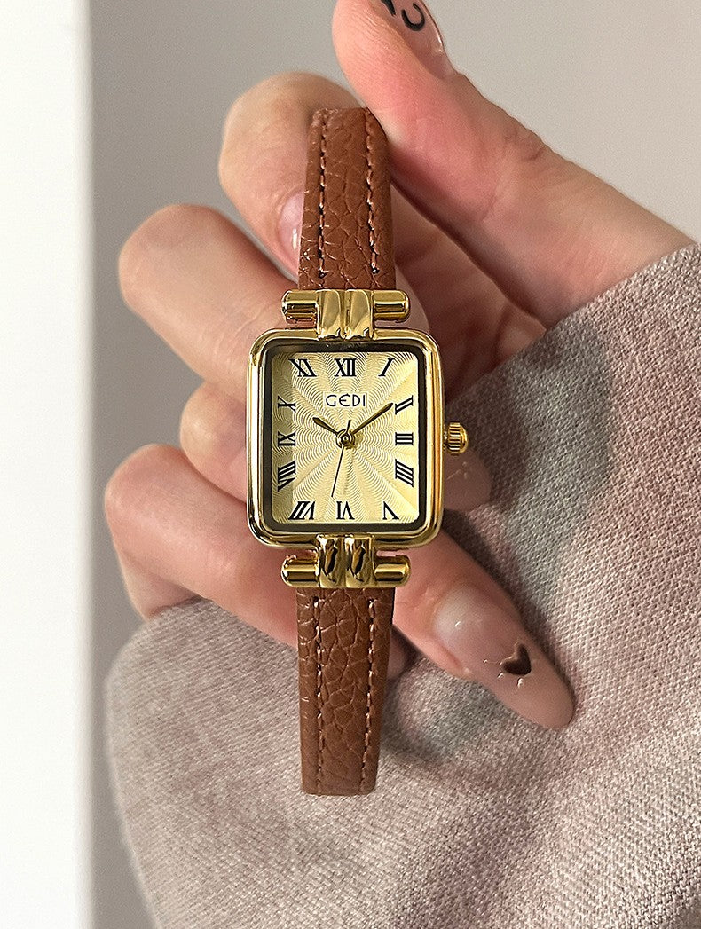 Square Roman Textured Dial Strap Watch