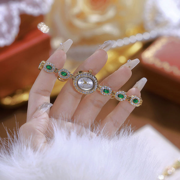 Oval Gemstone Crystal Link Bracelet Watch