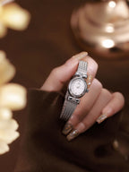 Oval Dial Diamond Accented Link Bracelet Watch
