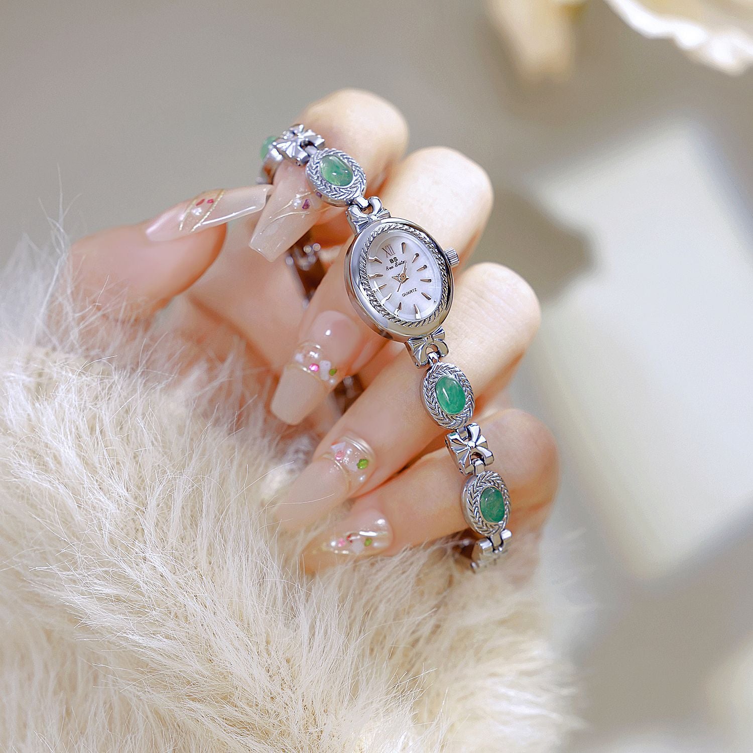 Oval Dial Gemstone Link Bracelet Watch