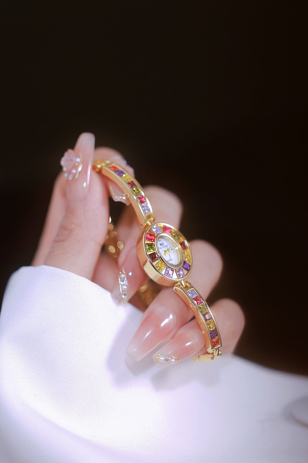 Oval Multi-Gemstone Bezel Bracelet Watch