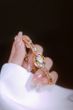 Oval Multi-Gemstone Bezel Bracelet Watch