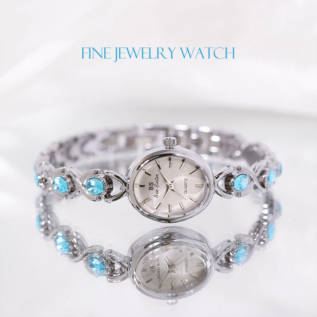 Round Dial Aquamarine Stone Link Bracelet Watch