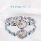 Round Dial Aquamarine Stone Link Bracelet Watch