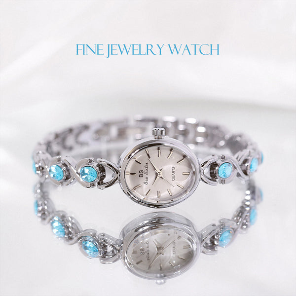 Round Dial Aquamarine Stone Link Bracelet Watch