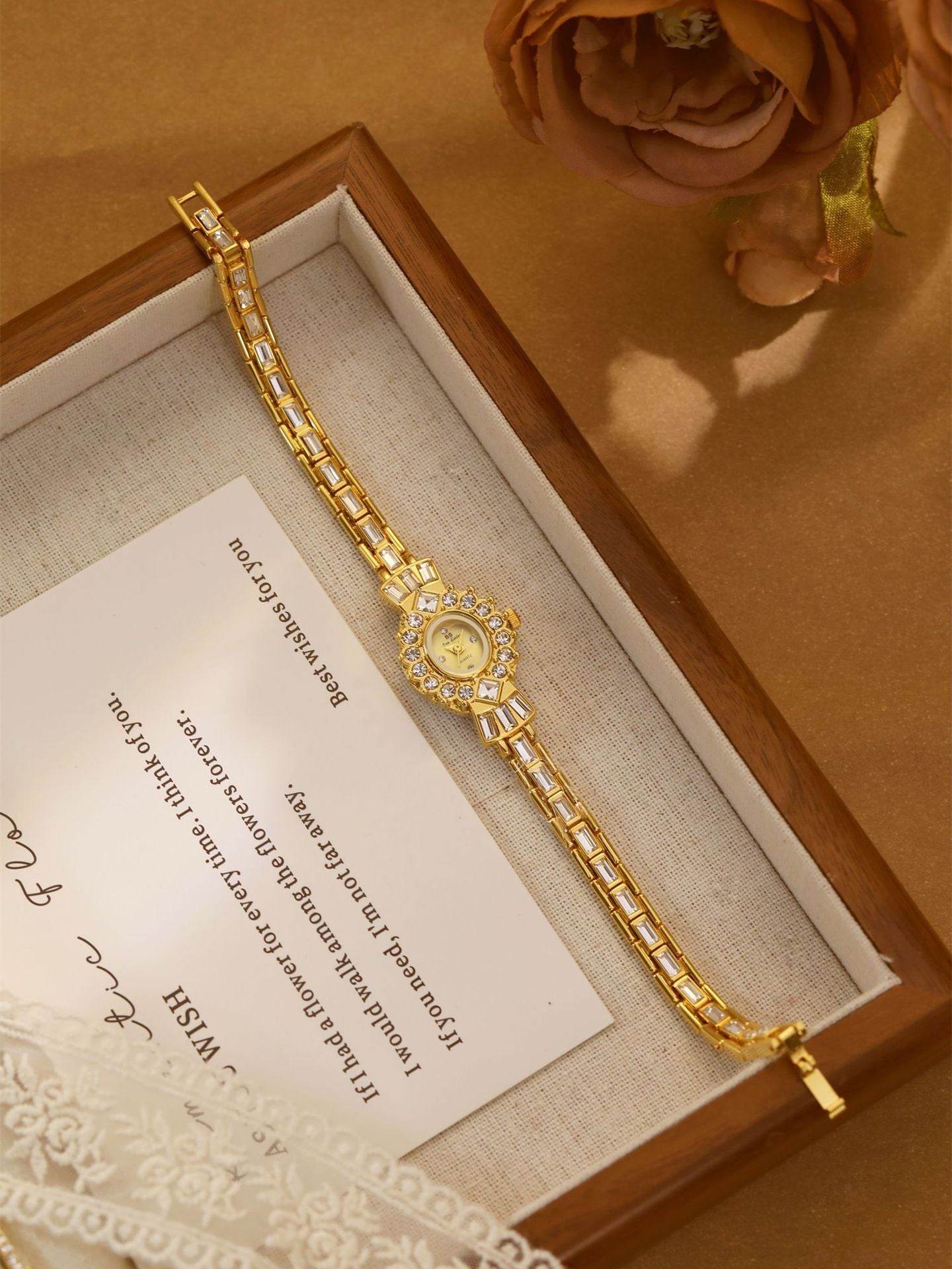 Crystal Flower Dial Link Bracelet Watch