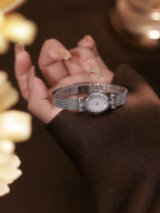Oval Dial Diamond Accented Link Bracelet Watch