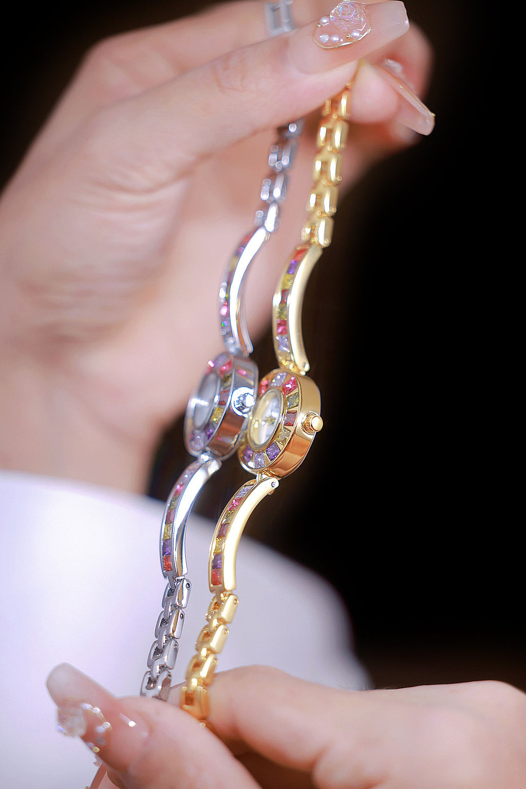 Oval Multi-Gemstone Bezel Bracelet Watch
