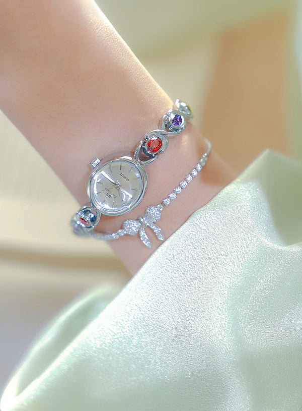 Oval Dial Multi-Gemstone Link Watch